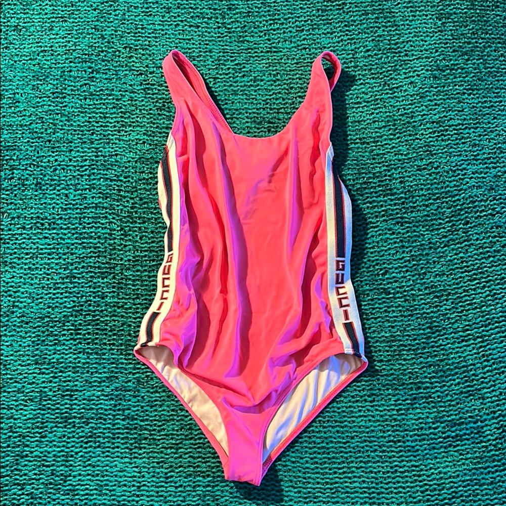 Gucci Hot Pink Swimsuit with Side Stripes